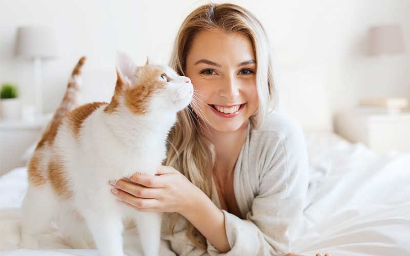 Picture of orange and white cat with a woman