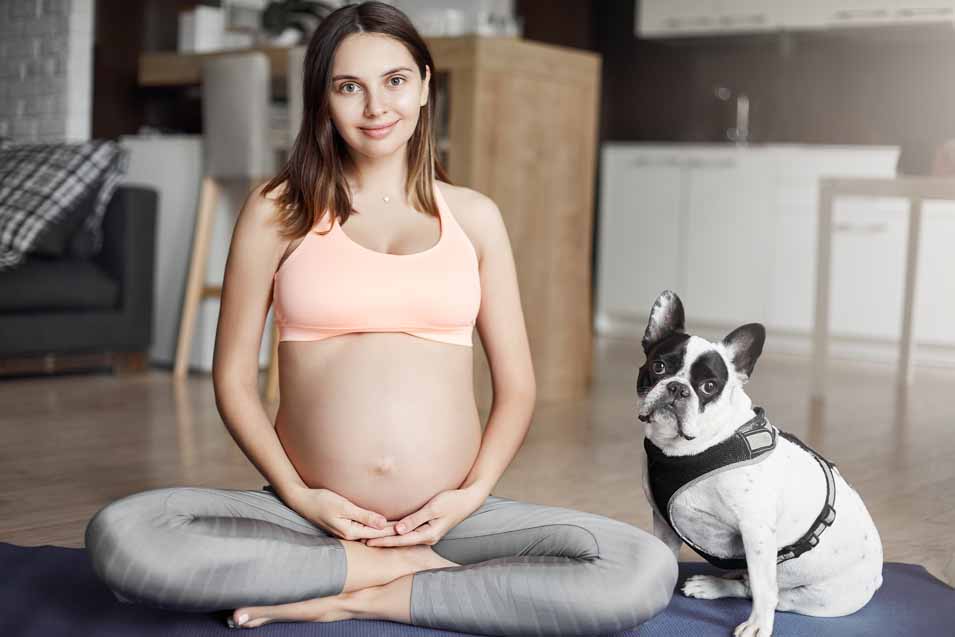 Picture of pregnant woman and a dog