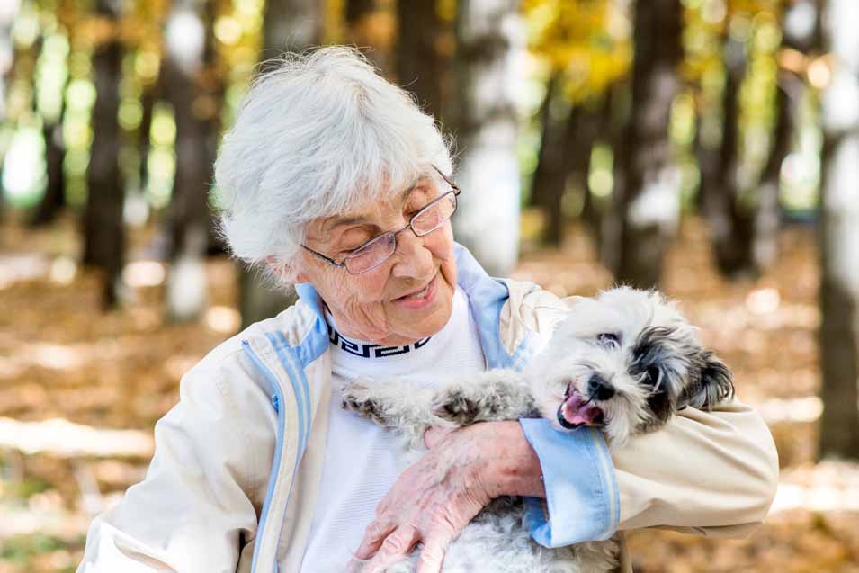 Picture of a older woman holding a mixed breed