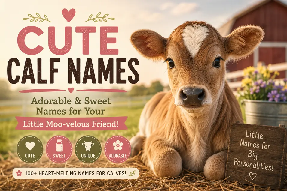 Adorable brown calf resting on a sunny farm with cute, sweet and unique calf name inspiration for your newest little herd member.
