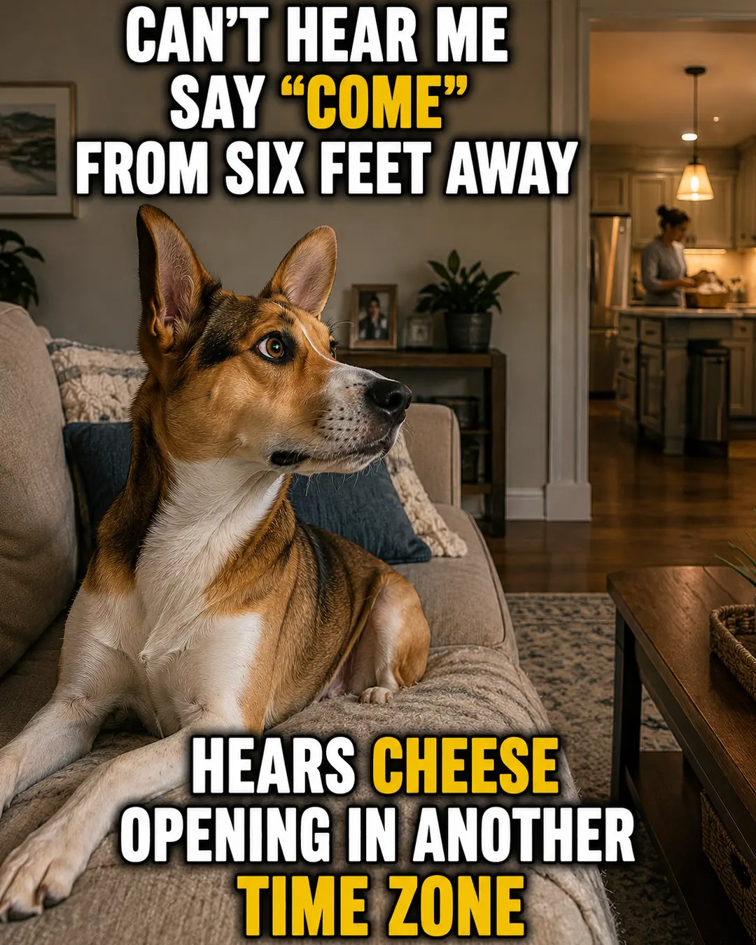 An alert dog ignores “come” from six feet away but instantly perks up at the sound of cheese opening in the kitchen.