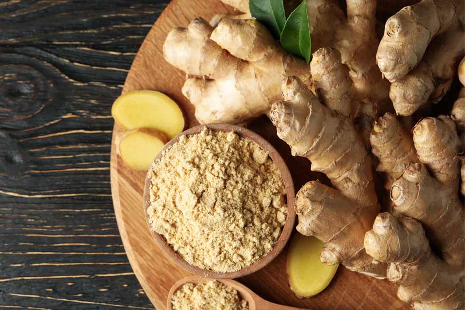 Picture of raw and dried ginger