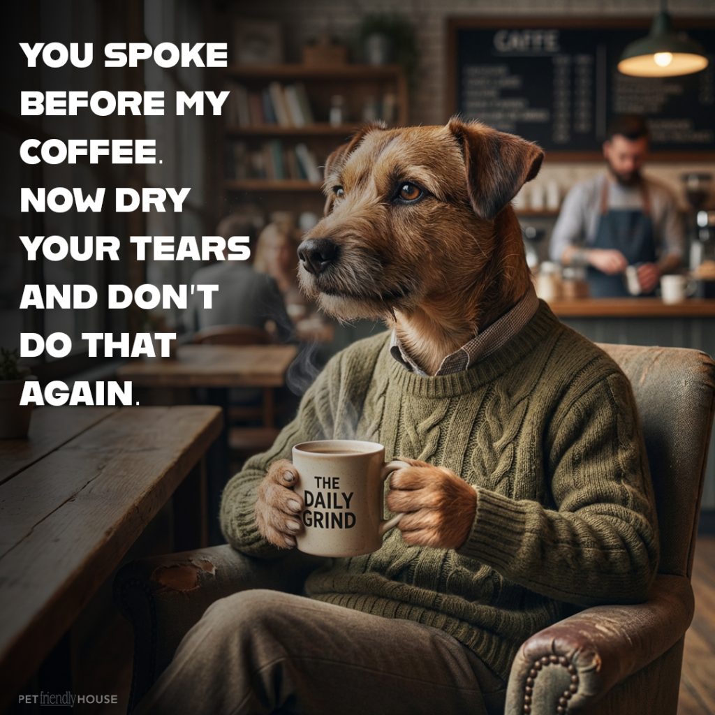 Dog having a coffee