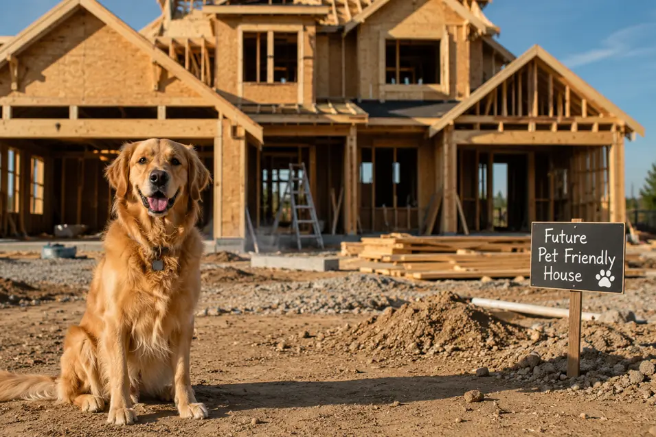 dog at construction site