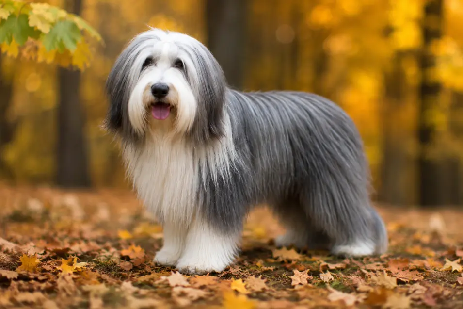 Captured with an 85mm portrait lens, this full-body dog portrait features creamy background bokeh, flattering compression, and razor-sharp focus on the dog's face and luxurious coat.