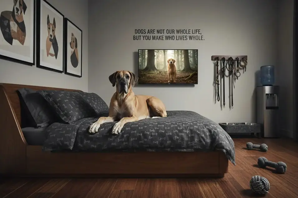 Great Dane on a custom bed