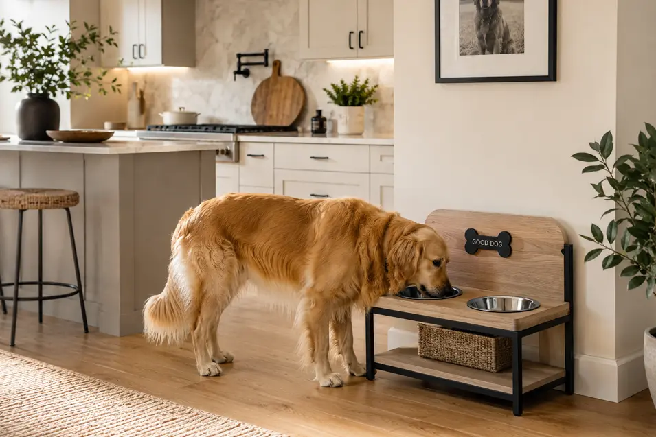 dog having its dinner
