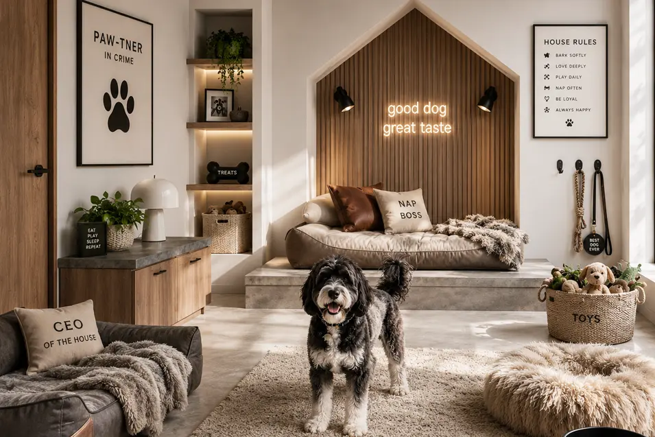 dog standing in his room