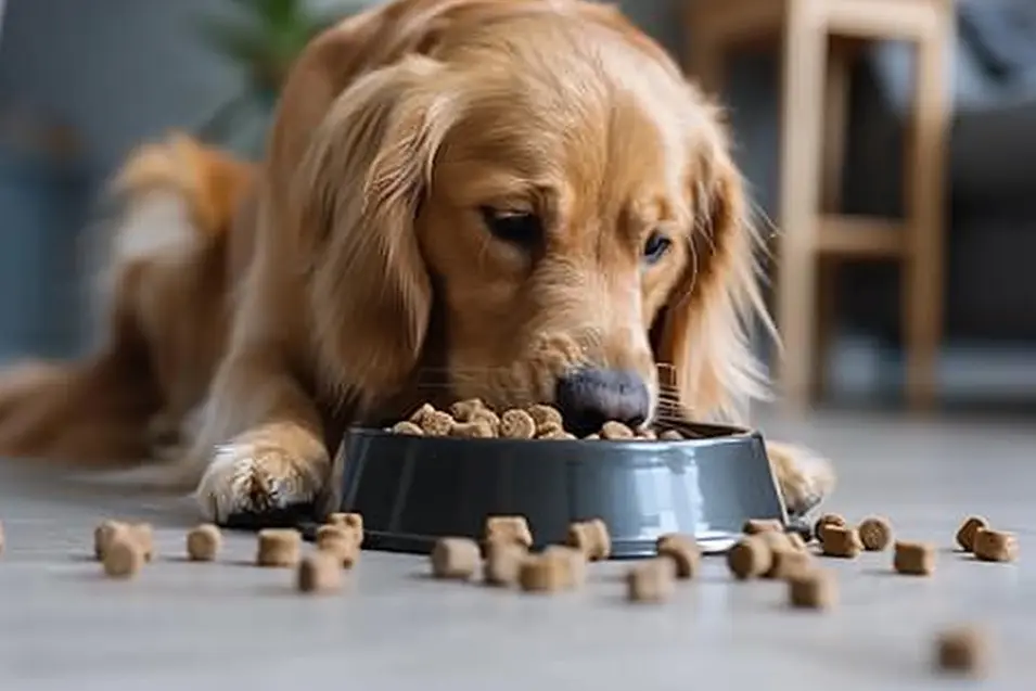 Dog eating his food