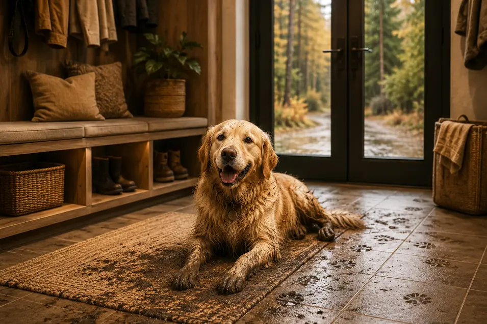 dog in the mudroom