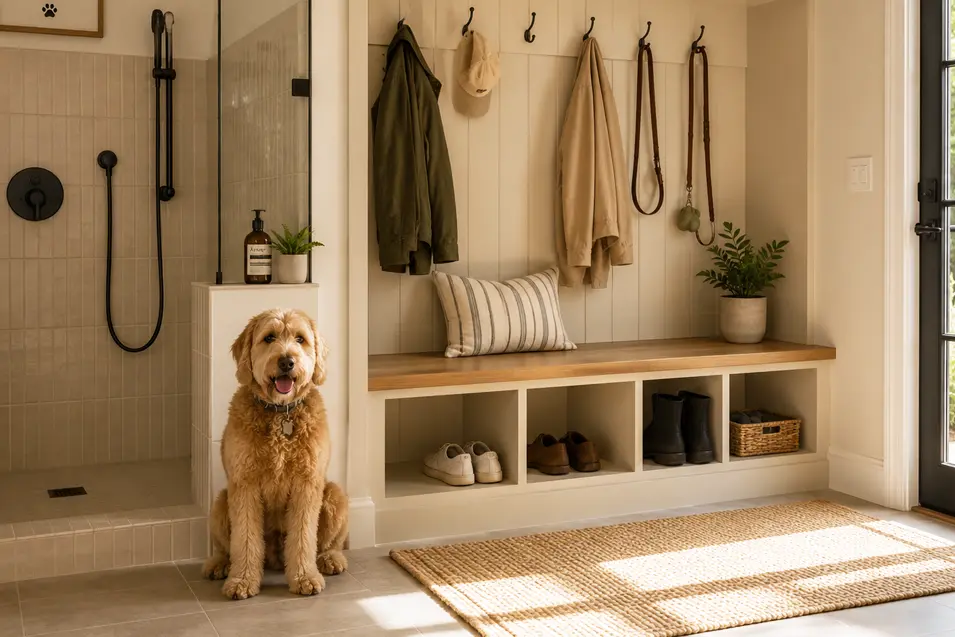 dog in the mudroom