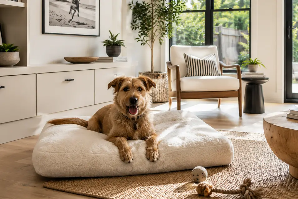 Dog on its bed