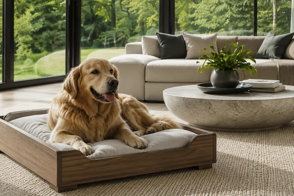 dog laying in a custom dog bed