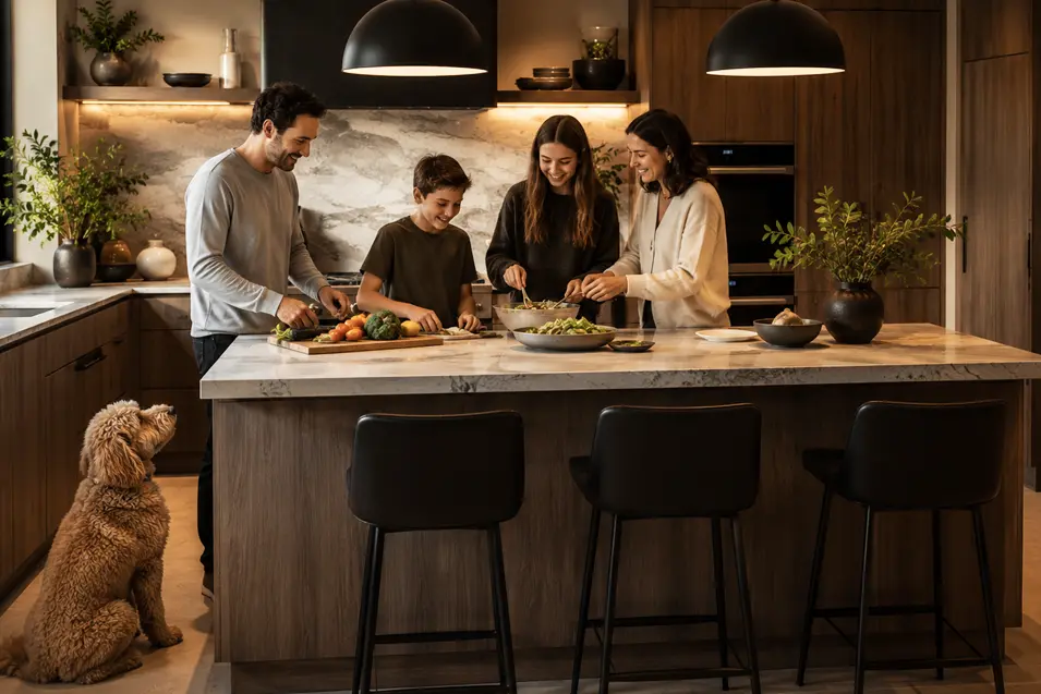 family in the kitchen making dinner