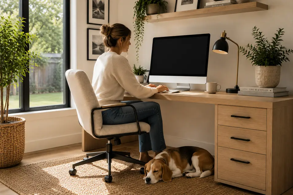 dog sleeping in the home office