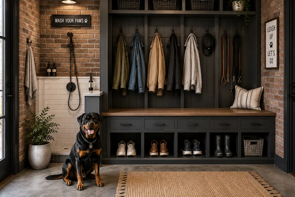 Rottweiler in a mud room