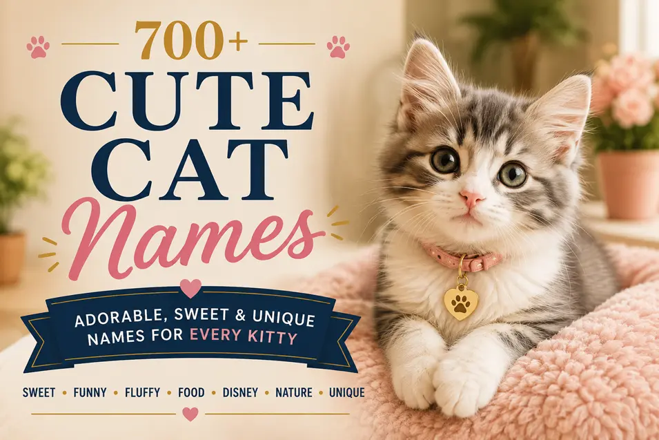 700+ Cute Cat Names featuring an adorable fluffy kitten, with sweet, funny, Disney, nature, food, and unique naming ideas for every kitty.
