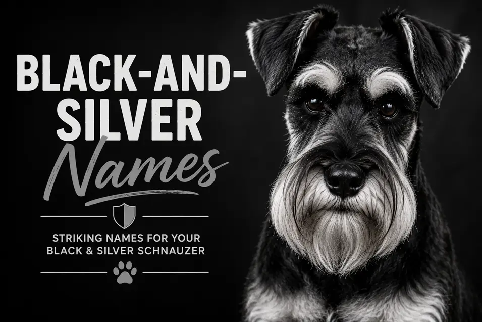 Black-and-silver Miniature Schnauzer portrait highlighting its bold markings, expressive eyebrows, and iconic beard against a dramatic dark studio background.