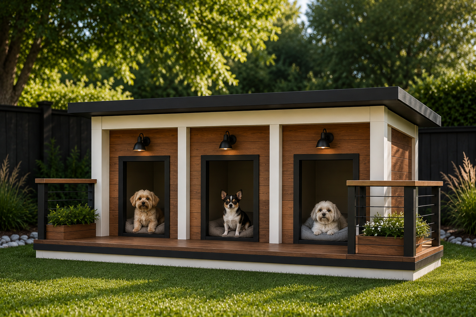 Triple suite modern dog house for multiple small dogs