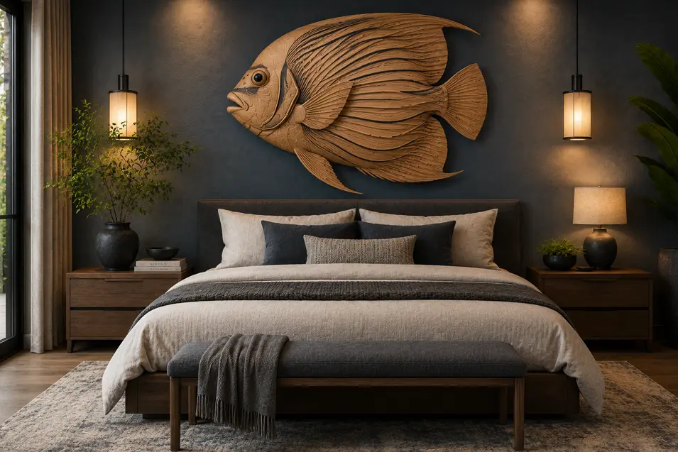 Carved wood Emperor Angelfish wall art