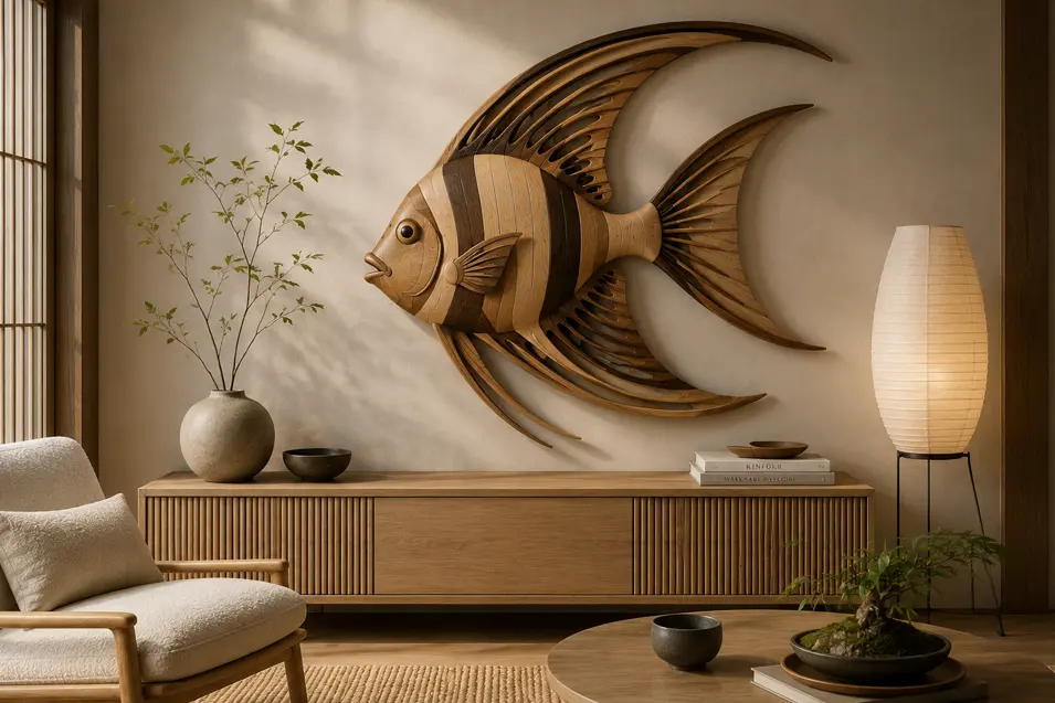 Carved wood freshwater angelfish wall art