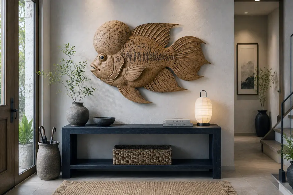 Carved wood Flowerhorn Cichlid wall art