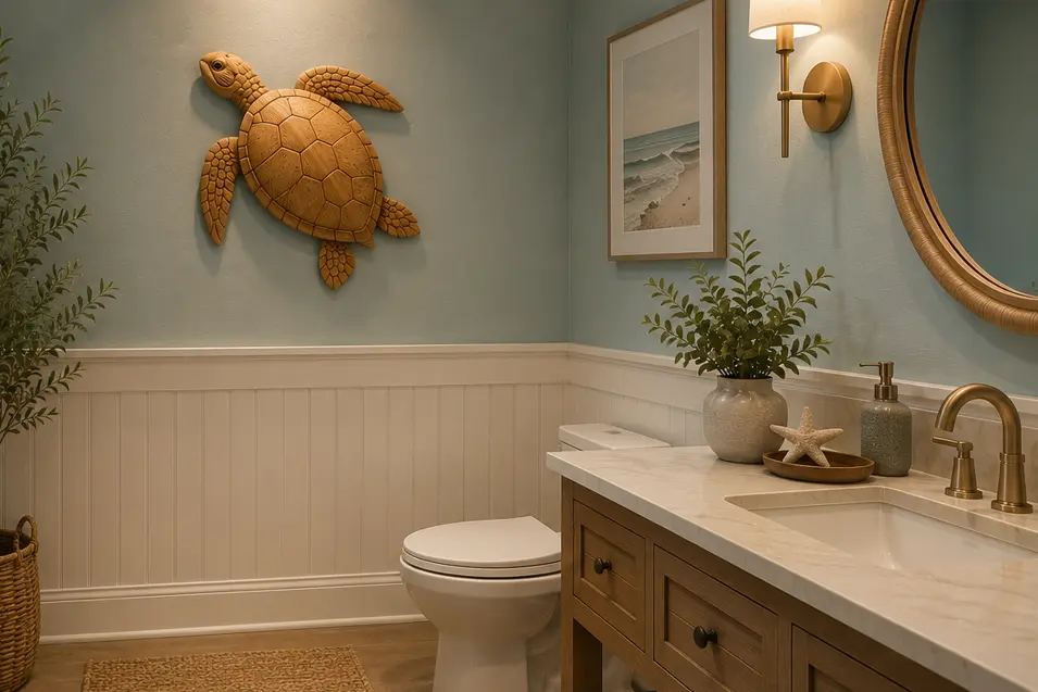 Carved wood sea turtle wall art