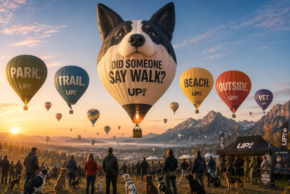 Hot-air balloon campaign turns a dog’s favorite words—walk, park, trail and beach—into a spectacular sunrise celebration of getting outside.