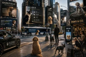 A city transformed for canine consumers, where dogs are the customers and every brand, service and advertisement is designed around them.